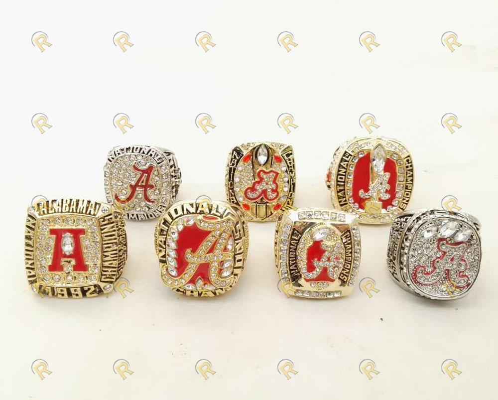 Alabama Crimson Tide College Football National Championship 7 Ring Set (1992, 2009, 2011, 2012, 2015, 2015) - Rings For Champs, NFL rings, MLB rings, NBA rings, NHL rings, NCAA rings, Super bowl ring, Superbowl ring, Super bowl rings, Superbowl rings, Dallas Cowboys