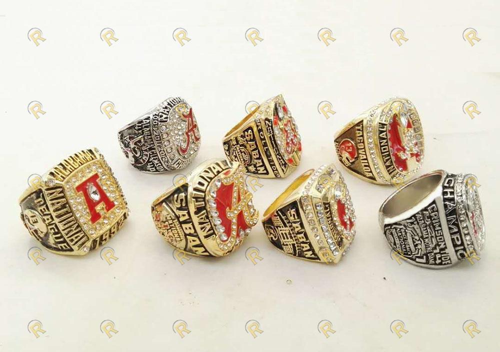 Alabama Crimson Tide College Football National Championship 7 Ring Set (1992, 2009, 2011, 2012, 2015, 2015) - Rings For Champs, NFL rings, MLB rings, NBA rings, NHL rings, NCAA rings, Super bowl ring, Superbowl ring, Super bowl rings, Superbowl rings, Dallas Cowboys