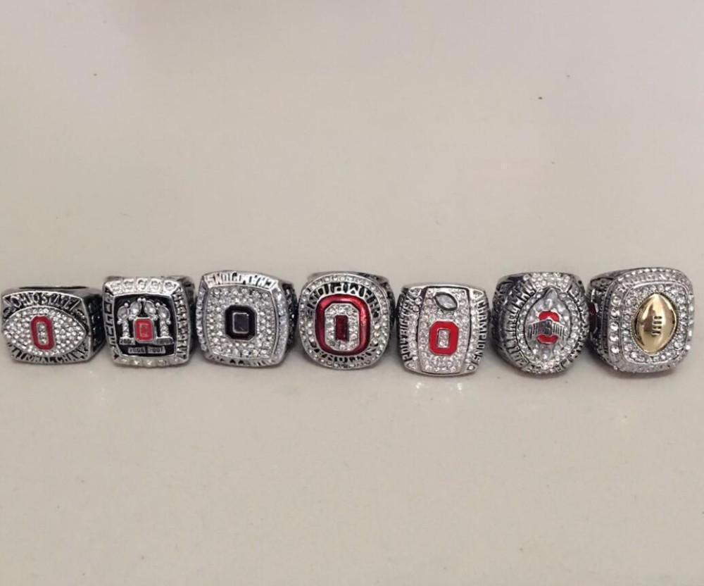 Ohio State Buckeyes College Football National Championship 7 Ring Set (2002, 2008, 2010, 2014, 2014, 2014, 2015) - Rings For Champs, NFL rings, MLB rings, NBA rings, NHL rings, NCAA rings, Super bowl ring, Superbowl ring, Super bowl rings, Superbowl rings, Dallas Cowboys